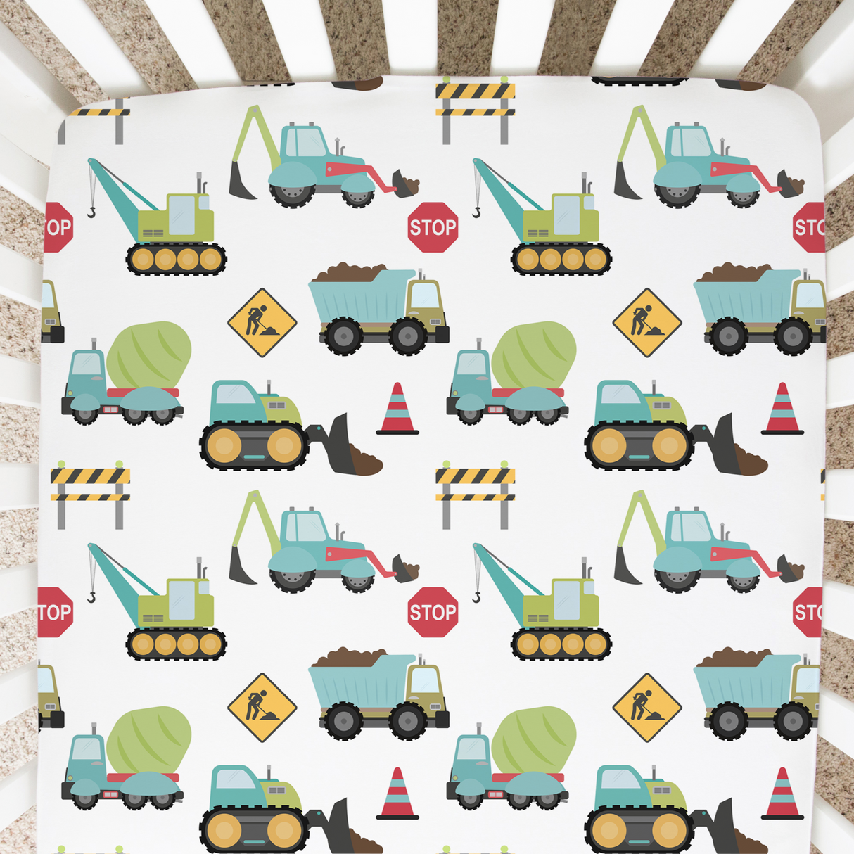 Fitted Crib Sheet - Construction Trucks