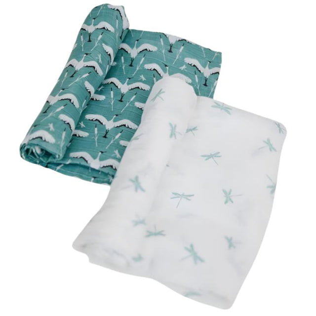 Muslin Swaddle Blanket Set Oh So Soft Crane + Dragonfly - HoneyBug 