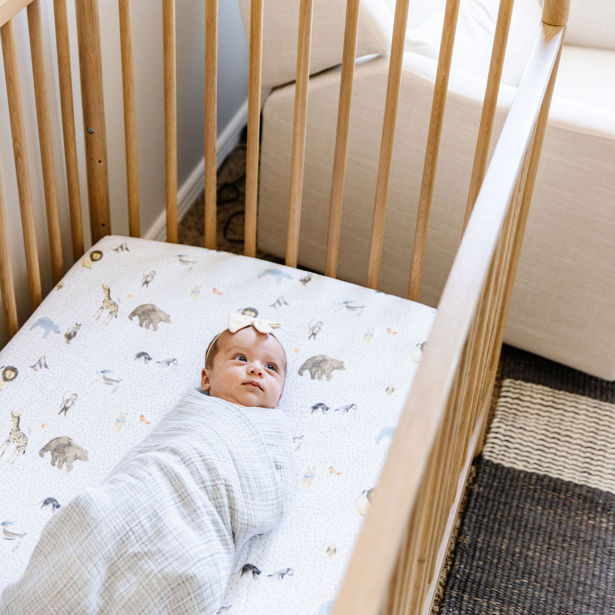 Cotton Muslin Crib Sheet - Party Animals