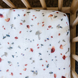 Cotton Muslin Crib Sheet - Mushrooms