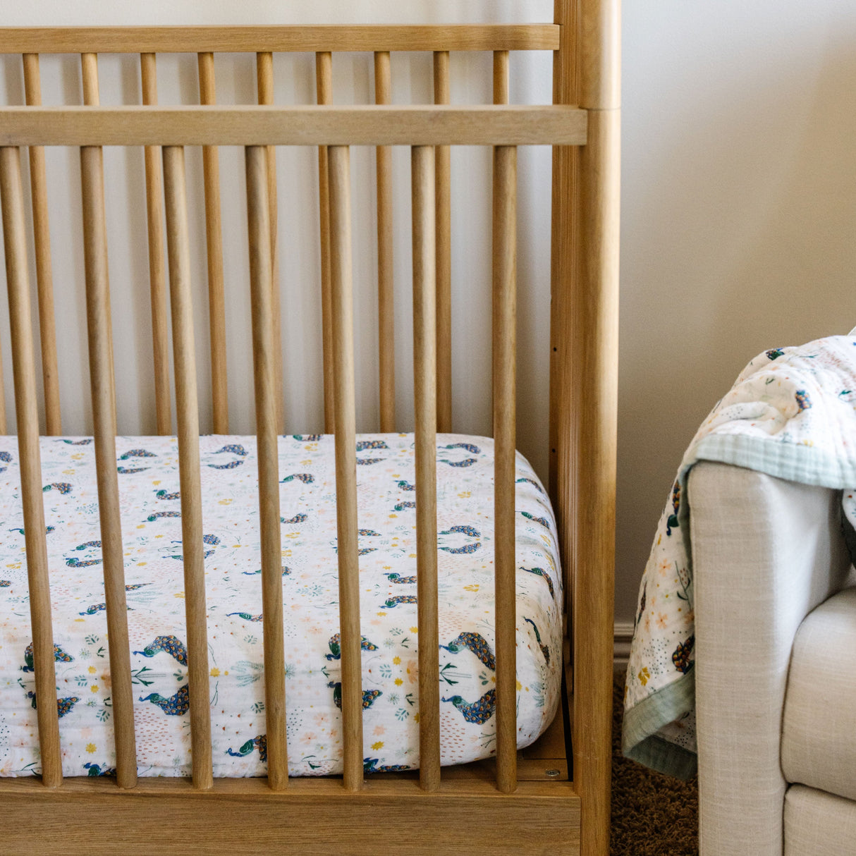 Cotton Muslin Crib Sheet - Peacock