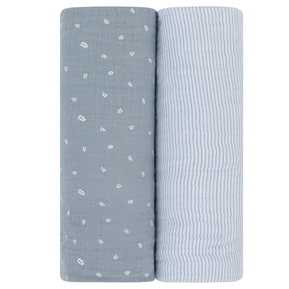 2 Pack Cotton Muslin Swaddle Blanket - Blue Leaf & Stripes