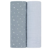 2 Pack Cotton Muslin Swaddle Blanket - Blue Leaf & Stripes