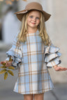 Adorable Plaid Tiered Sleeve Sweater Dress