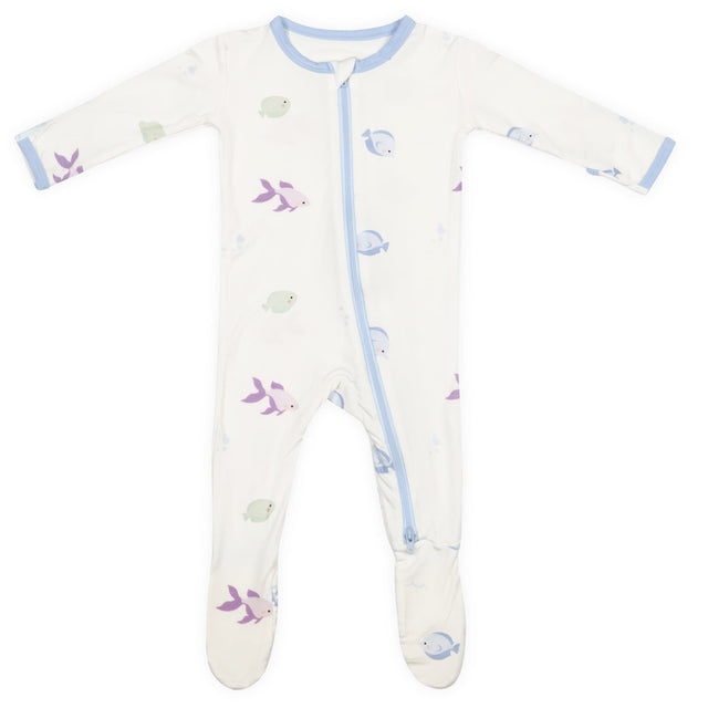 Blue Fish Zippered Footie - HoneyBug 