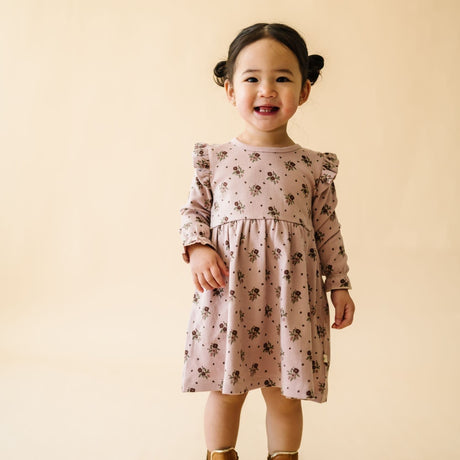 Organic Ruffle Dress - Rose Ditsy