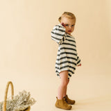 Organic Bubble Romper - Slate Stripes