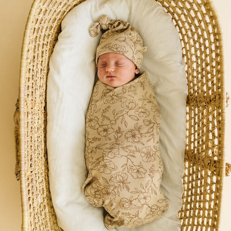 Organic Swaddle Blanket & Hat - Vintage Bloom