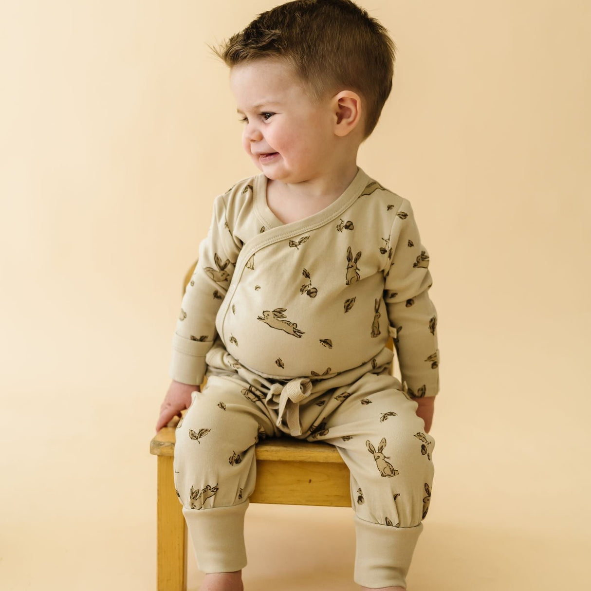 Organic Kimono Onesie & Pants Set - Bunny Hop