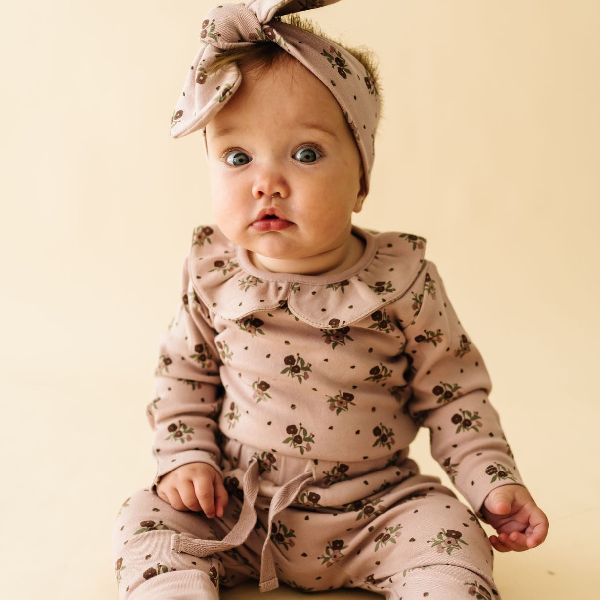 Organic Ruffle Onesie & Pants Set - Rose Ditsy