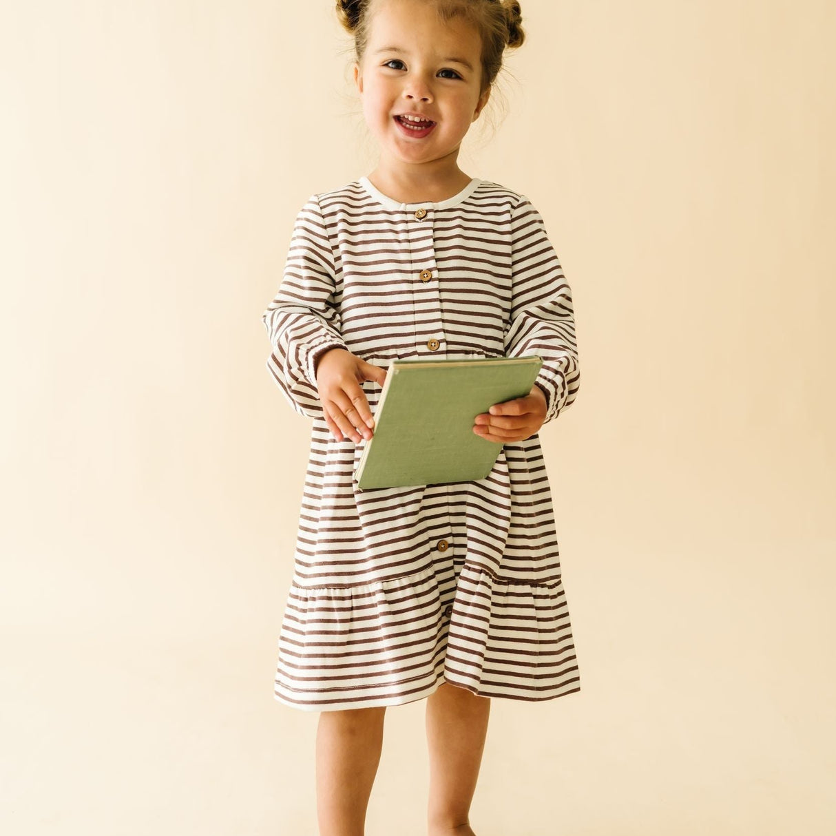 Organic Tiered Dress - Plum Stripes