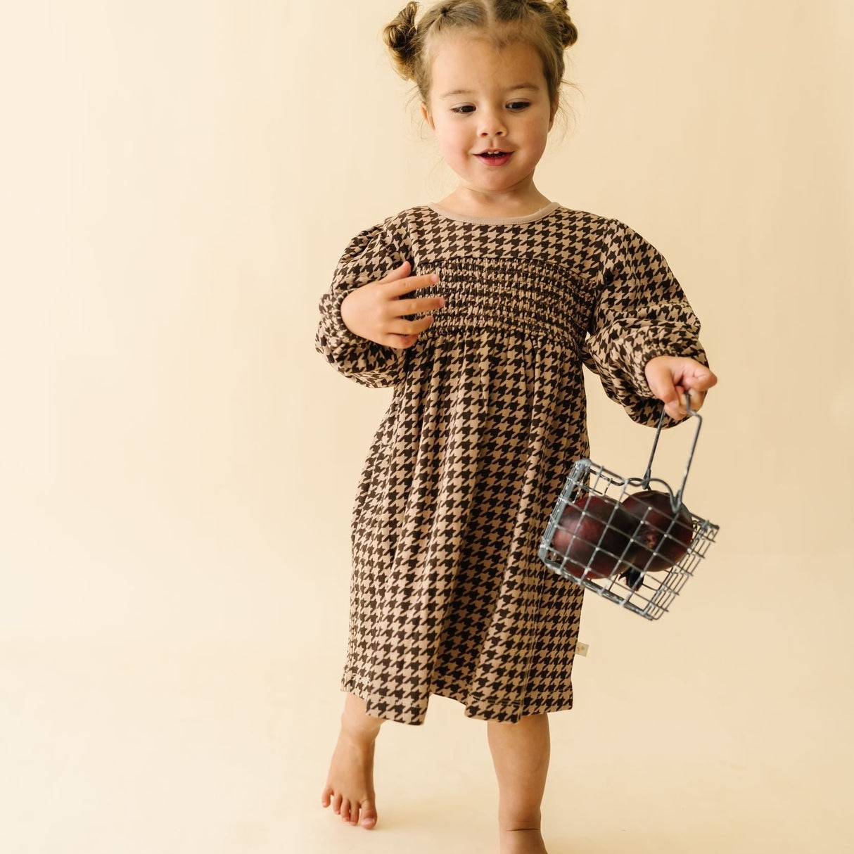 Organic Smocked Dress - Houndstooth