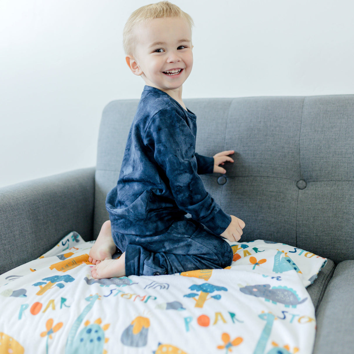 Baby & Toddler Minky Blanket - Dinoland Blue