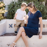 Eleanora Bamboo Maternity & Nursing Lounge Dress | Navy Heather - HoneyBug 