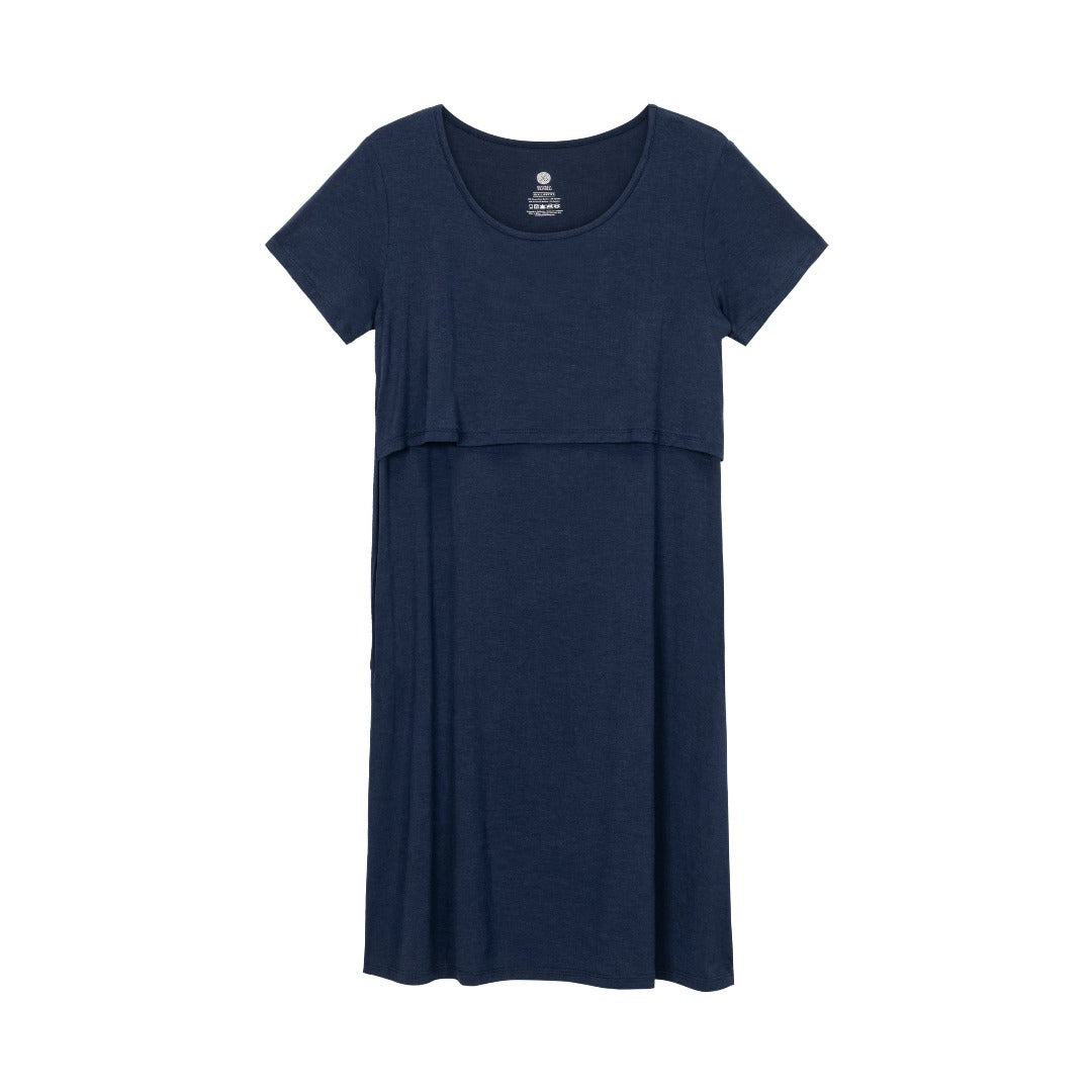 Eleanora Bamboo Maternity & Nursing Lounge Dress | Navy Heather - HoneyBug 