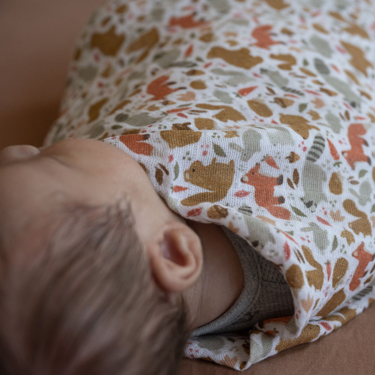 Cotton Muslin Swaddle Blanket - Fall Friends