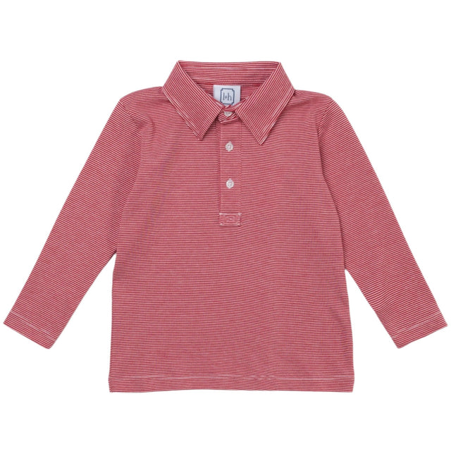 Finn Pima Cotton Long Sleeve Polo Golf Shirt for Boys- Red Stripes - HoneyBug 