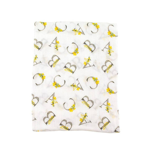 Floral Alphabet Single Oh So Soft Muslin Swaddle Blanket - HoneyBug 