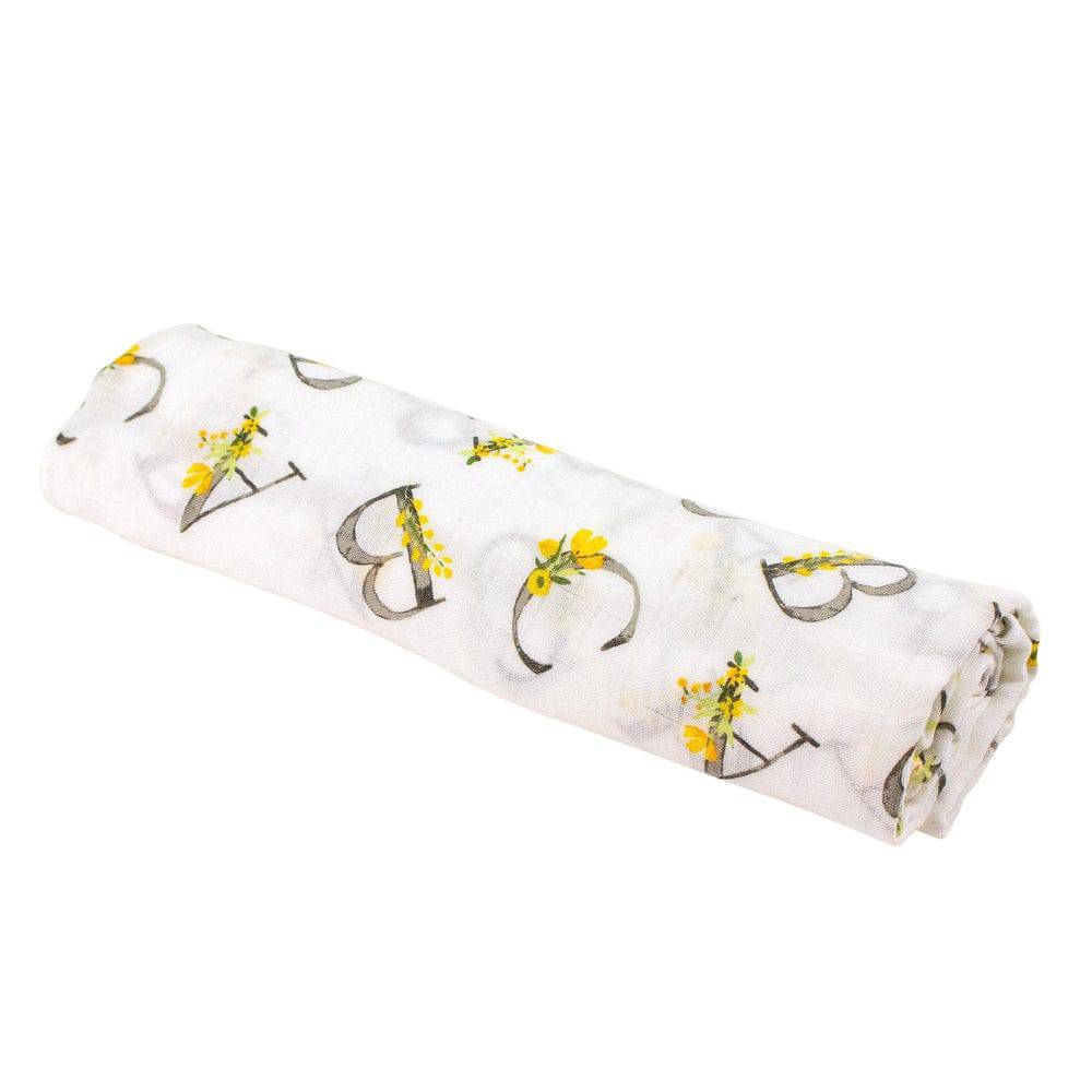 Floral Alphabet Single Oh So Soft Muslin Swaddle Blanket - HoneyBug 