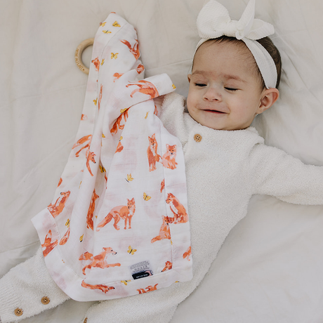 Fox Tales Oh So Soft Muslin Teether Blanket - HoneyBug 