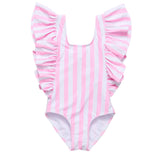 Pink Stripe Wide Frill Swimsuit - HoneyBug 