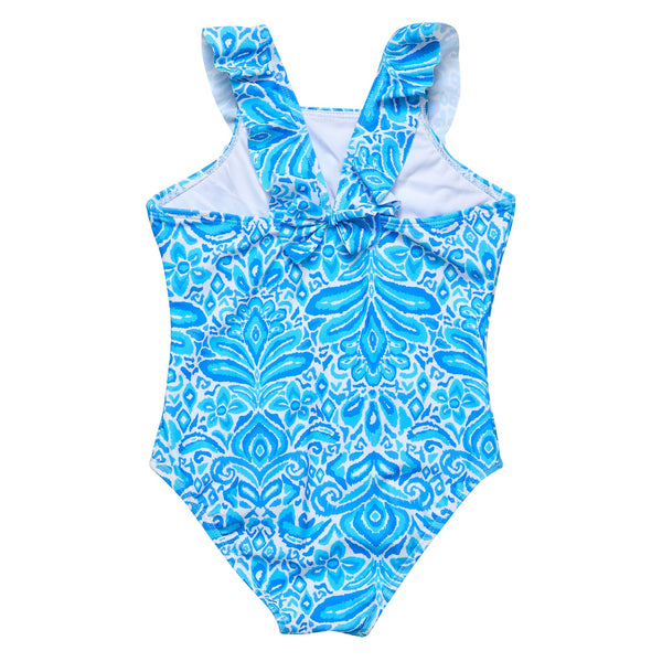 Santorini Blue Ruffle Shoulder Swimsuit - HoneyBug 