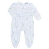 Blue Giraffe Print Smocked Footie - HoneyBug 