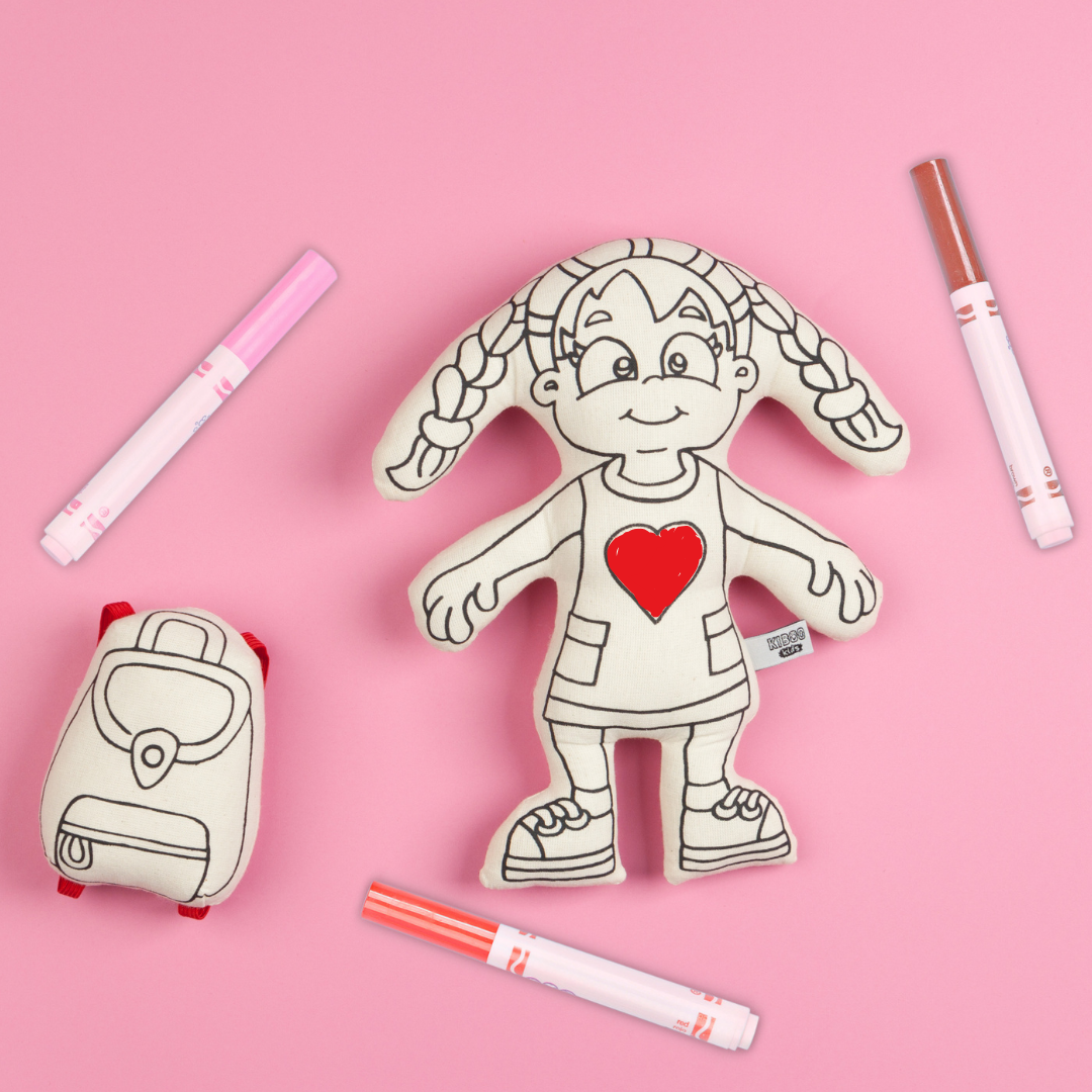 Kiboo Kids: Girl with Braids - Colorable and Washable Doll for Creative Play - HoneyBug 