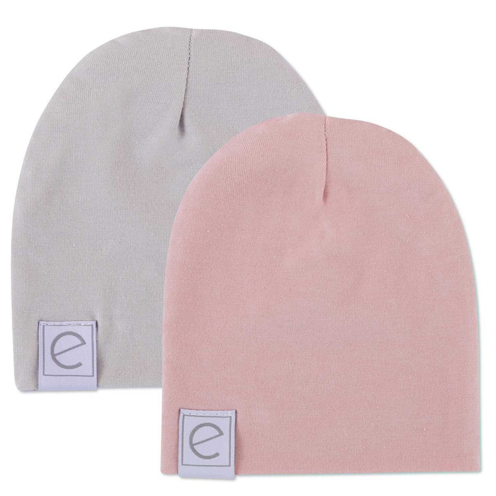 2 Pack Jersey Cotton Beanie Hat Set - Mauve Lavender & Grey - HoneyBug 