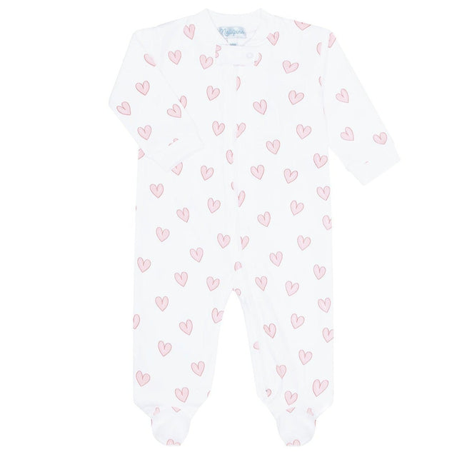 Pink Heart Print Zipper Footie - HoneyBug 