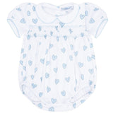 Blue Heart Print Smocked Bubble - HoneyBug 