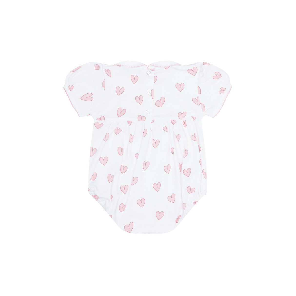 Pink Heart Print Smocked Bubble - HoneyBug 