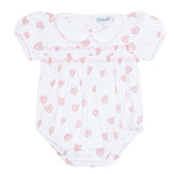 Pink Heart Print Smocked Bubble - HoneyBug 