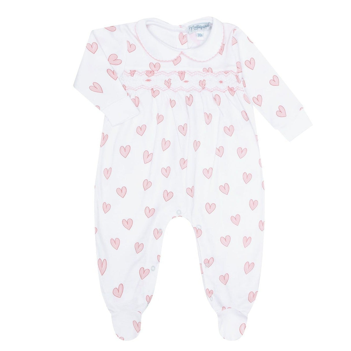 Pink Heart Print Smocked Footie - HoneyBug 