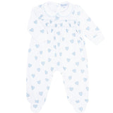 Blue Heart Print Smocked Footie - HoneyBug 