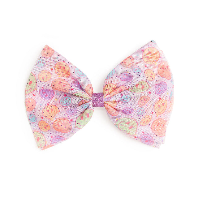 Smiley Face Tulle Bow Clip - HoneyBug 