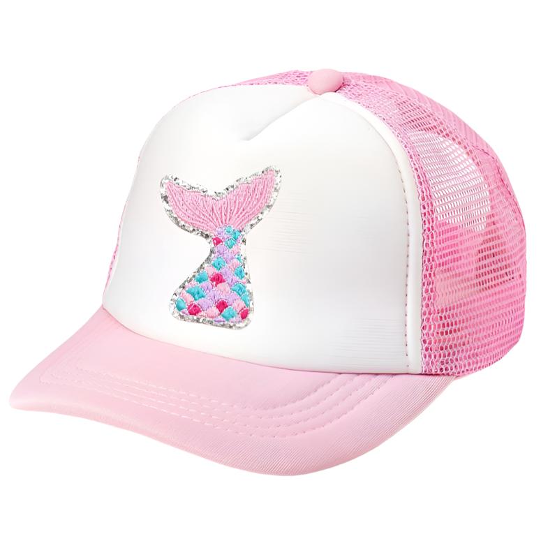 Mermaid Tail Patch Trucker Hat - Pink/White