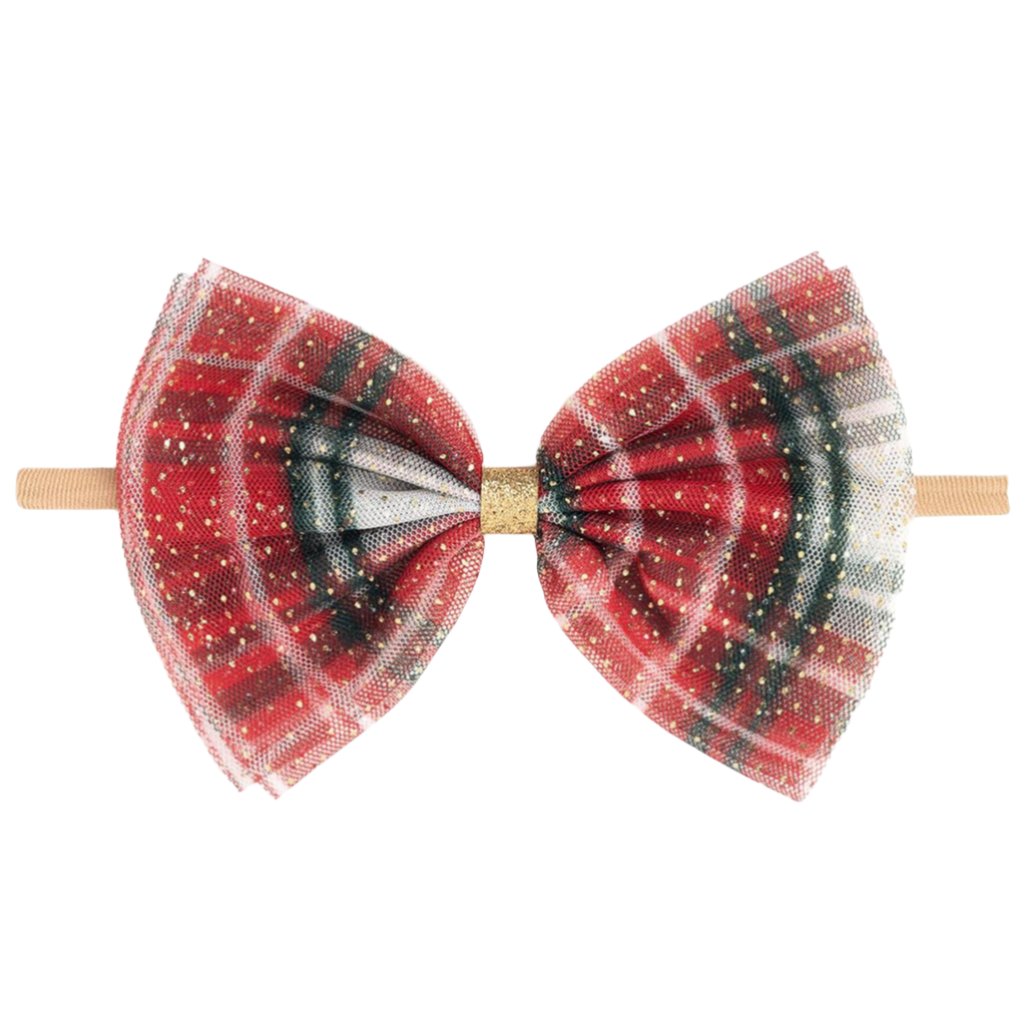 Christmas Plaid Tulle Bow Baby Headband