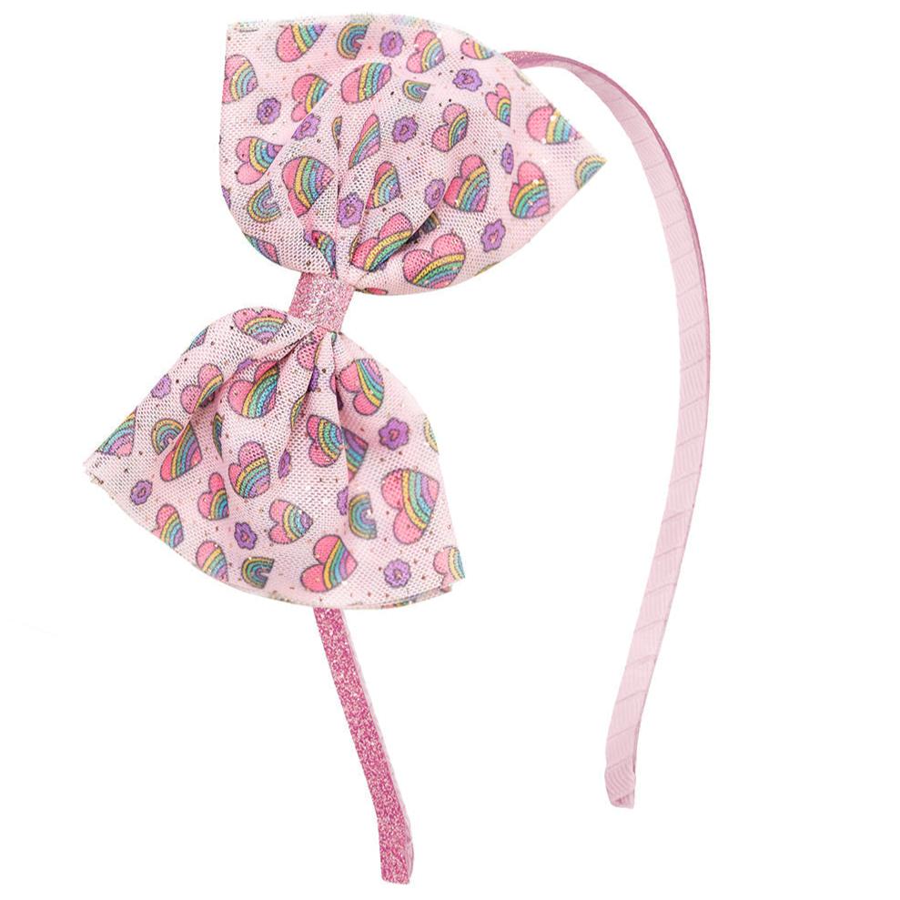 Rainbow Heart Tulle Bow Headband - HoneyBug 