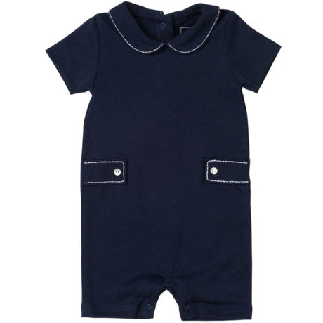 Henry Boys' Pima Cotton Shortall - Navy with White Stitch - HoneyBug 