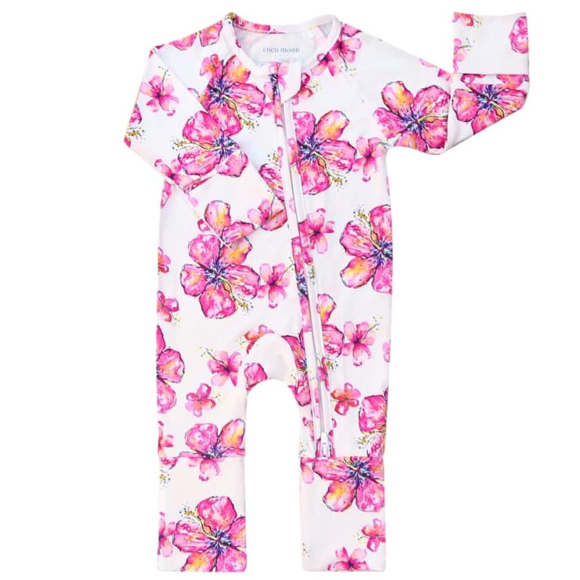 Hibiscus Kiss Bamboo Coverall - HoneyBug 