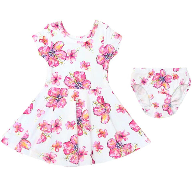 Hibiscus Kiss Infant Bamboo T-Shirt Dress + Bloomers - HoneyBug 