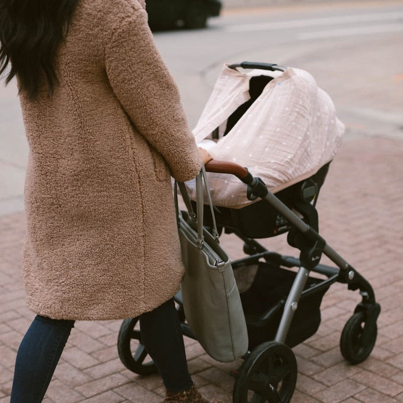 Cotton Muslin Car Seat Canopy - Taupe Cross