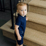 Henry Boys' Pima Cotton Shortall - Navy with White Stitch - HoneyBug 