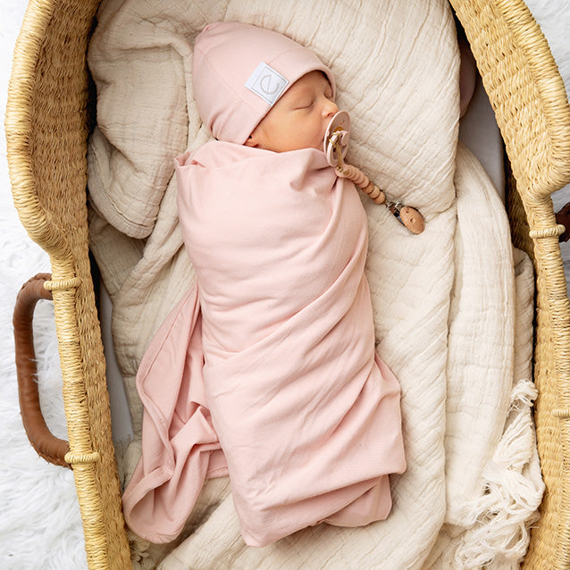 Jersey Knit Cotton Swaddle Blanket and Beanie Gift Set - Pink - HoneyBug 