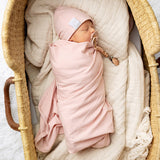 Jersey Knit Cotton Swaddle Blanket and Beanie Gift Set - Pink - HoneyBug 