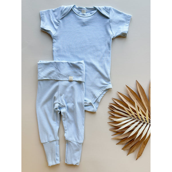 Short Sleeve Bodysuit | Light Blue Stripe | Bamboo Organic Cotton - HoneyBug 