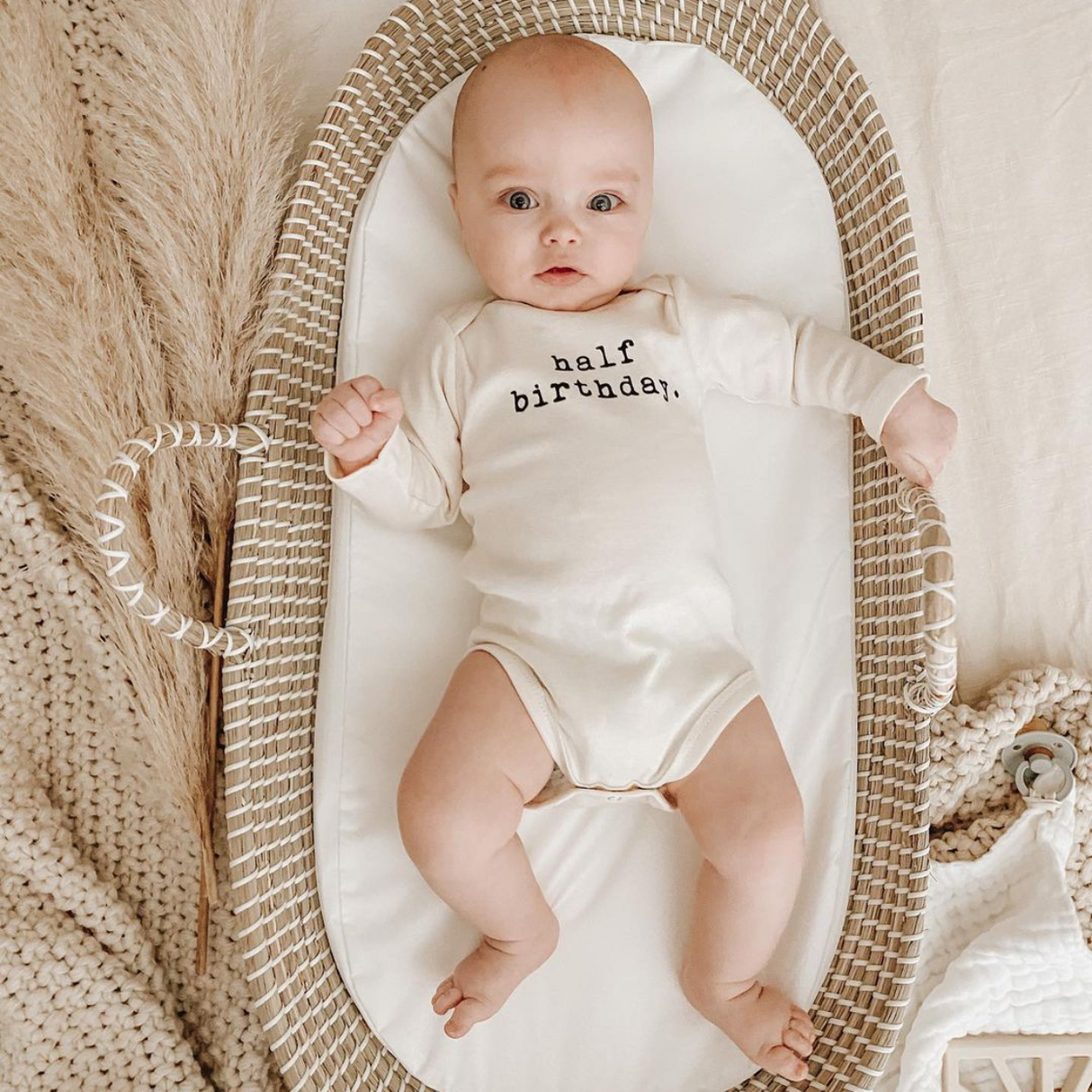 Half Birthday - Long Sleeve Organic Baby Bodysuit - HoneyBug 