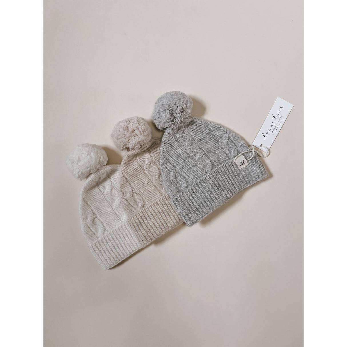 Luna + Luca Cable Knit Pom Beanie - Off-White - HoneyBug 