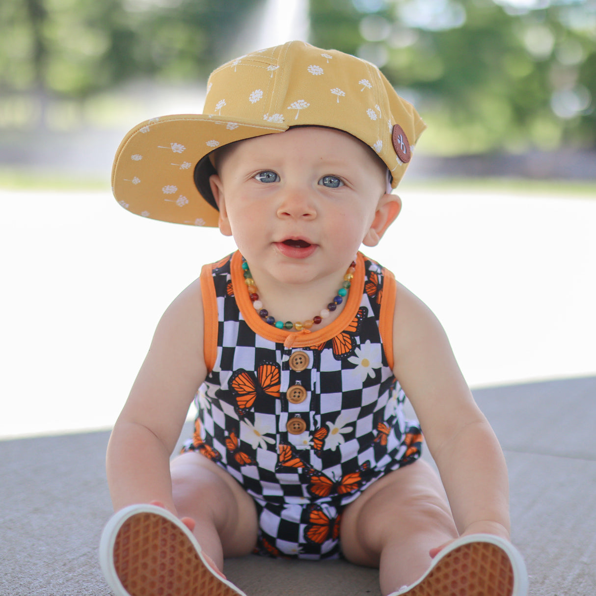 ORGANIC COTTON HENLEY ROMPER- Butterflies